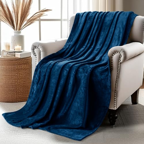Soft Fleece Blanket for Bed Throw Size Navy (50x60 Inch) | Lightweight, Fuzzy, Anti-Static, Cozy, Warm, All Season Use, Home Decor, Gift for Men and Women - color: Navy, size: Throw (50x60 Inch)