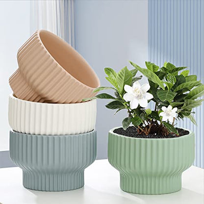 Puoyik 2 Piece Set of Flower Pots 8/6 inches, Ceramic Flower Pots with Drainage Holes, Indoor and Outdoor Plant Flower Planter (7.8/5.9 Green) - color: 7.8/5.9 Green