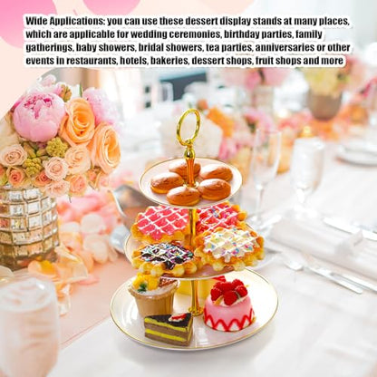 Teenyyou 16 Pack 3 Tier Cupcake Stand Bulk Tiered Dessert Stand Thick Plastic Serving Tray with Gold Edges Dessert Table Display Set Tea Cake Holder for Wedding Birthday Party (White) - color: White