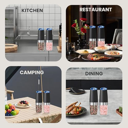 Battery Operated Salt And Pepper Grinder Set 2 Pack (Black) | Gravity-Activated Automatic Grinder With Led Light & Adjustable Coarseness, Each Uses 6 Aaa Batteries,Kitchen Daily Seasoning - color: Battery/2pcs/Black