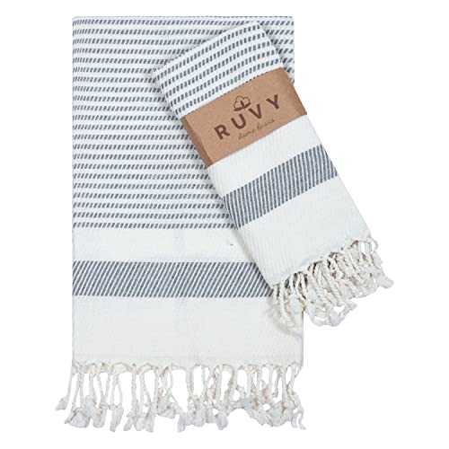 Ruvy Home Basics Turkish Hand Towels for Bathroom Set of 2 | 18"x40", Cotton | Decorative Towel for Bathroom, Kitchen, Dishcloth, Tea, Yoga, Face, Gym - Light Grey - color: Light Grey, size: Modern - 2 Pack