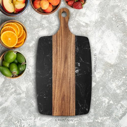 Marble charcuterie board: Acacia wood marble chopping board - suitable for kitchen, great gift for friends (black) - color: Black