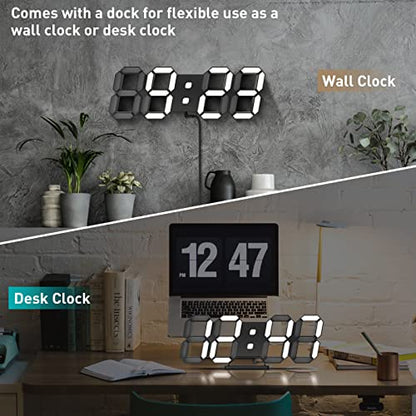 EDUP HOME® 3D LED Desk & Wall Clock with Remote Control, 9.7 Inch, Black | Digital Alarm Clock with Snooze, Temperature Display, Night Light and Auto/Manual Brightness Adjustment - color: Black Led Wall Clock 9.7"