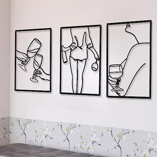 CHENGU 3 Pieces Metal Minimalist Abstract Woman Wall Art Line Drawing Wall Art Decor Single Line Female Home Hanging for Kitchen Bathroom Living Room - style: Novel Style