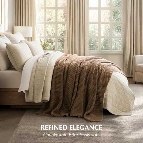 EVERGRACEHOME Chunky Chenille Knit Throw Blanket, 108x92, Camel Brown | Sculpted Moss Stitch, Chic Modern Farmhouse, All-Season Warmth, OEKO-TEX® Certified, Oversized King for Couch, Bed, Sofa - color: Camel Brown, size: 108" X 92"