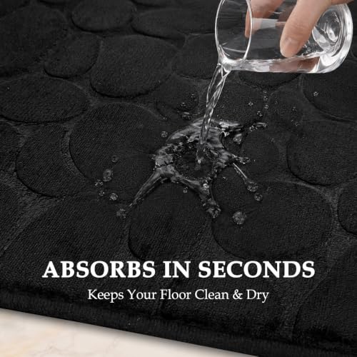 Black Memory Foam Bathroom Rugs Set 4 Piece, Ultra-Soft Velvet Memory Foam Bath Mats Set, Absorbent & Quick-Drying, Non-Slip Backing, Machine Washable Bath Mats for Bathroom, Tub & Shower (Black)