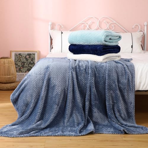 Newwiee 4 Pcs Fleece Throw Blanket, 3D Waffle Textured,Gradient Blue | Soft Lightweight Set for Couch Bed Sofa, Warm Winter Throws, No Shedding Pilling, Flannel Waffle Texture, 50x60 Inch - color: Gradient Blue