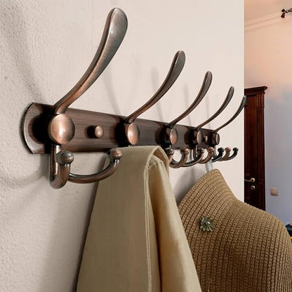 Wall Mounted Coat Rack - 5 Tri Hooks, Heavy Duty, Stainless Steel, Metal Coat Hook Rail for Coat Hat Towel Purse Robes Mudroom Bathroom Entryway,Antique Copper - color: Antique Copper, size: L=16" (1 Pcs)