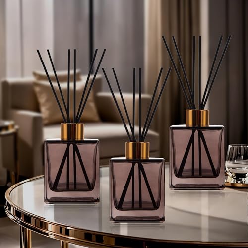 6 Pack Perfume Reed Diffuser Bottle,Empty Square Essential Oil Bottles Glass Jar with Black Sticks for DIY Fragrance Replacement Diffuser Sets (200ml/6.8 oz, Brown Color) - color: Brown ( 6.8 Oz )