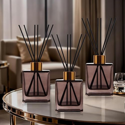 6 Pack Perfume Reed Diffuser Bottle,Empty Square Essential Oil Bottles Glass Jar with Black Sticks for DIY Fragrance Replacement Diffuser Sets (200ml/6.8 oz, Brown Color) - color: Brown ( 6.8 Oz )