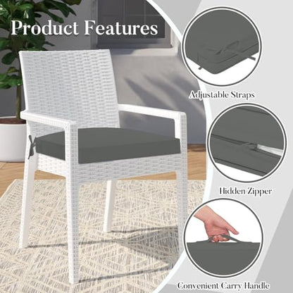 Basic Beyond Outdoor Cushions for Patio Furniture: Waterproof & UV Resistant Outdoor Chair Cushions Set of 4-19 x 19 x 3 Inch Thick Patio Chair Cushions with Adjustable Ties & Handle, Dark Grey - color: Dark Grey