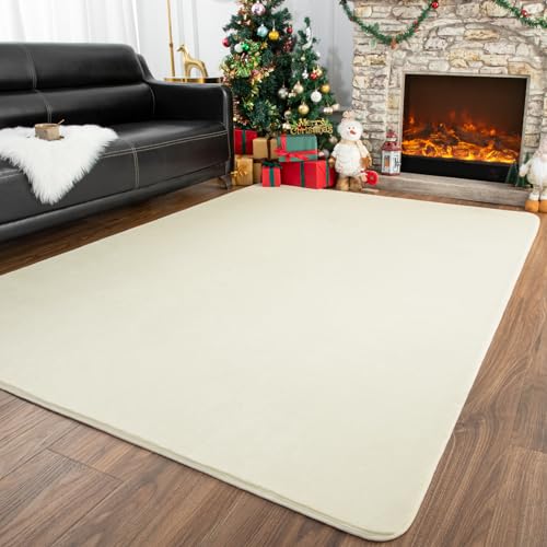 Przemy 4x6 Cream Super Soft Area Rug for Bedroom Living Room | Washable Thickened Memory Foam Rugs, Modern Aesthetic Indoor Carpet for Bedside Kids Girls Room Dorm Nursery Home Decor - color: Cream, size: 4' x 6' (Rectangular)