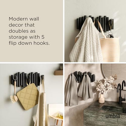 Umbra Picket Coat Rack, Wall Mount 5 Flip-Down Coat Hooks, Black - color: Black, size: 5-Hook