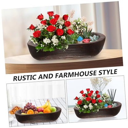 Healifty Rustic Wooden Decorative Bowl for Table Centerpiece Cozy Farmhouse Style