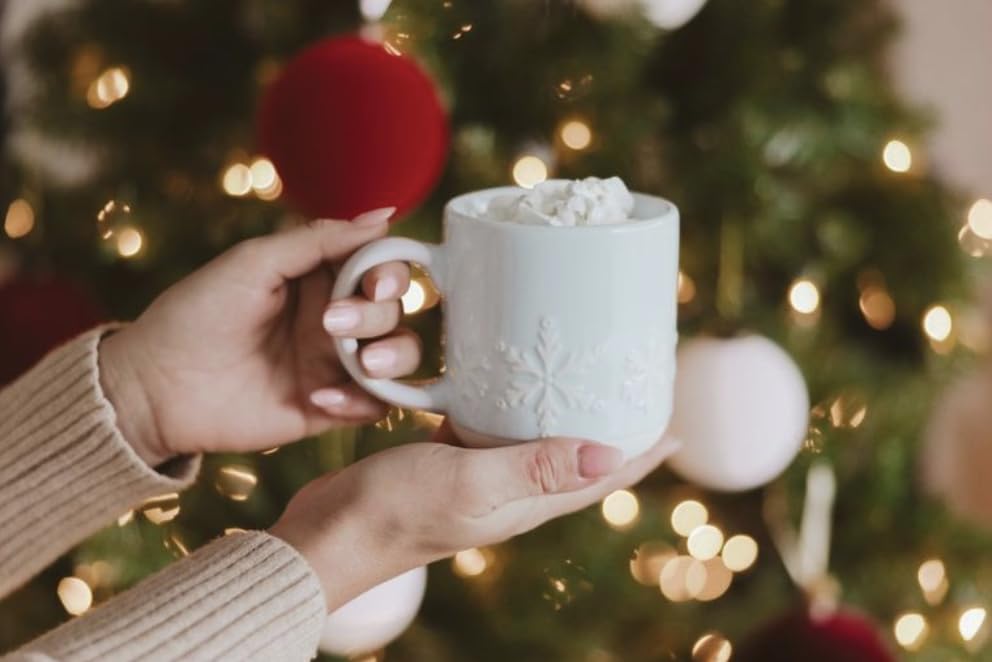 Sweet Water Decor Snowflake Coffee Mug, 14oz Stoneware Christmas Mug, Dishwasher & Microwave Safe, Large Holiday Winter Cup for Coffee, Tea & Hot Chocolate, Stocking Stuffer Gifts for Women - style: Snowflake