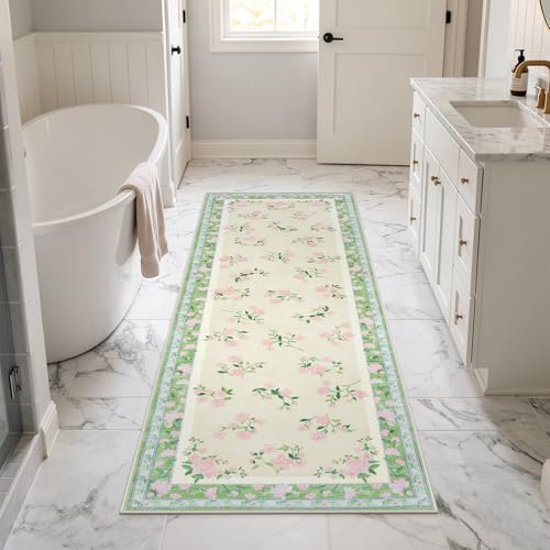 LIVEBOX Washable Kitchen Runner Rug 2x6- Boho Low-Pile Long Entryway Rugs for Hallway Bedroom, Non-Slip Soft Carpet Runner Throw Rug for Bathroom Laundry Room, Light Green - color: Light Green, size: 2' x 6' (Runner)