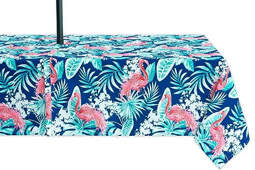 Indoor Outdoor Tabletop for Spring Summer Decorations, Picnics and Dinner Parties - Stain and Water Resistant, Flamingo Dancing, Zipper Tablecloth, 60 x 120 Rectangle with Umbrella Hole - color: Flamingo Dancing, size: 120" x 60" (Rectangular, Umbrella Ho