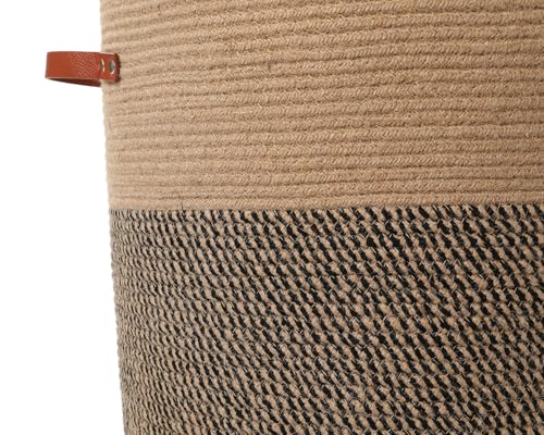 16"x20" Extra Large Cotton Rope Basket with Zipper Lid, Woven Laundry Hamper and Blanket Storage Basket, Round Clothes Bin for Living Room Bedroom, Jute & Black Mix - color: Jute/Black Mix