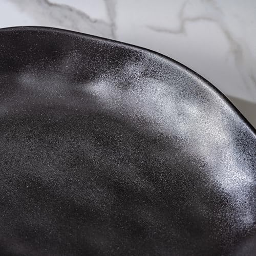 Ceramic Bowls Set of 2, Handcrafted Ceramic Plates Set | 10" Oval Serving Dishes Bowls | Large Serving Bowl Wide Shallow Bowl for Pasta, Salad, Cereal, Soup & Microwave & Dishwasher Safe, Matte Black - color: Thick Black