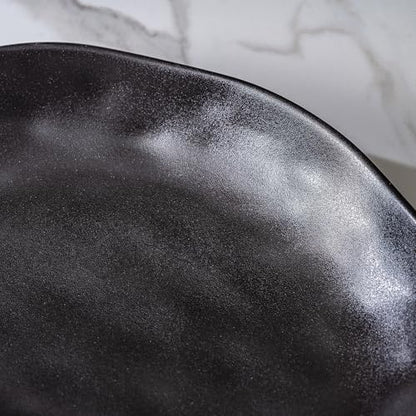 Ceramic Bowls Set of 2, Handcrafted Ceramic Plates Set | 10" Oval Serving Dishes Bowls | Large Serving Bowl Wide Shallow Bowl for Pasta, Salad, Cereal, Soup & Microwave & Dishwasher Safe, Matte Black - color: Thick Black