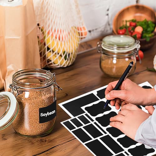 273 Pcs Labels for Jars, Waterproof Reusable Chalkboard Labels | for Food Containers, Bottles, Blackboard Stickers with 1 Erasable Chalk Marker (Black)