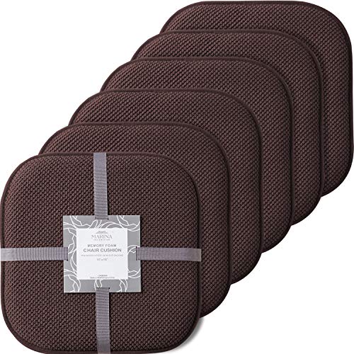 Marina Decoration Premium Thick Comfortable Cushion Memory Foam Chair Pads Honeycomb Pattern Nonslip Rubber Back Seat Topper Rounded Square 16 x 16 Seats Cover for Kitchen Chairs, 6 Pack Brown - color: Brown, size: 6 Pieces Pack
