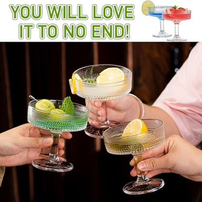 12 Pcs Martini Glasses, 6.7oz Crystal Champagne Tower, Art Deco Hobnail Coupe Glasses, Stem Cocktail Glassware Set, Margarita Cups, Heavy Base Bar Glassware for Martini, Gimlet, Manhattan - style: Hobnail Style