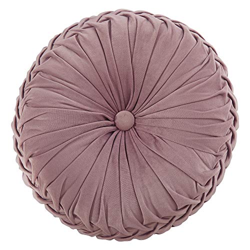 Cassiel Home 14.5" Pintuck Round Throw Pillow - Handcrafted Pumpkin Velvet Floor Pillow - Mauve Throw Pillows Cushion for Chair Couch(Solid Pink)