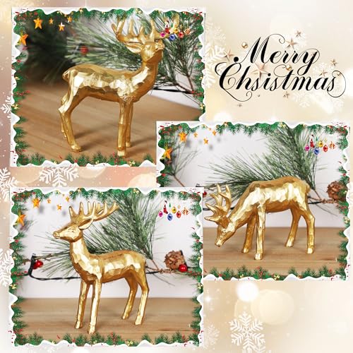 Lulu Home 3 PCS Christmas Tabletop Decorations, Resin Reindeer Peer | Golden Reindeer Figurines, Diverse Postures, Xmas Holiday Winter Centerpieces Ornaments for Mantel Shelf Sill Decor - style: 3 Peers