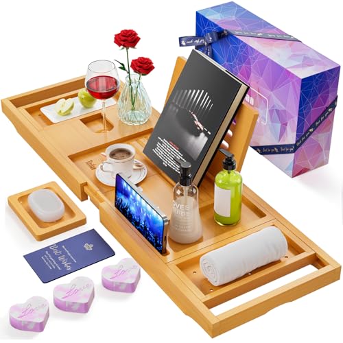 Original Wood Color Foldable Bamboo Bathtub Caddy, Bathtub Tray, Can Place Wine Glasses, Books, Mobile Phones Multifunctional Bath Tub, Suitable for Gifts in Various Festivals - color: Bamboo-gift 9