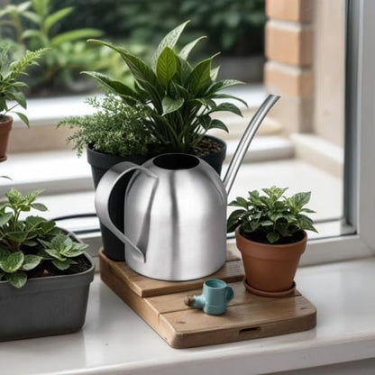 IMEEA Indoor Watering Can for House Plants 33oz/1L Brushed Stainless Steel Watering Can with Long Spout for Succulents, Bonsai - color: 33oz (Silver)
