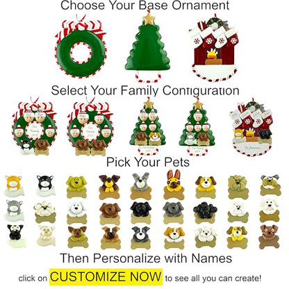 Customized and Personalized Christmas Ornament - Family of 2-6 with Two Pets - Select 2 of The 25 Different Dogs and Cats to Design Your Own Made to Order Gift (Family of 4) - size: Family of 4 with 2 Pets