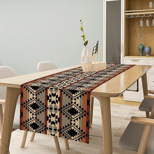 Ethnic Southwestern Table Runner, Navajo Tribal Native American Boho Geometric Table Runner for Kitchen Table Dining Room Coffee 13x36in - color: Aztec-5, size: 13x36in
