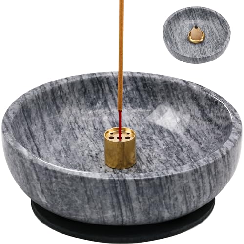 Natural Marble Incense Burner, Stick and Reflux Incense Holder, Handmade Stick Incense Burner, Ideal for Incense Smoking, Incense Burning and Decoration (Extra Large 5.91inGrey) - color: Gray, size: Large