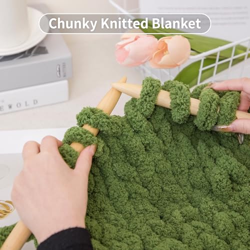 Franel Olive Green Chunky Chenille Yarn for Hand Knitting Blanket (8 Pack, Total 64oz) - Shed-Resistant Fluffy Jumbo Yarn for Crocheting, Super Bulky Big Yarn for DIY Throw, Pre-Wound & Tangle-Free - color: 02