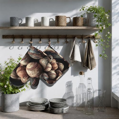 Baseball Heat-Resistant Oven Mitts and Pot Holder Kitchen Non-Slip Silicone Cooking Microwave Gloves for Cooking Baking Grilling - color: Baseball