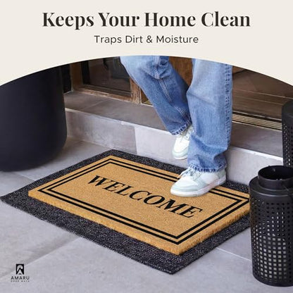 Coir Welcome Mat, Non-Slip, Welcome Classic 6, 17x29 in | 100% Natural Coir, Anti-Shedding, Durable PVC Backing, Traps Dirt and Mud, Indoor and Outdoor Entryway, Easy to Clean - color: Welcome Classic 6