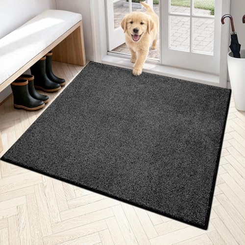 PURRUGS Area Rug, 48" x 48", Charcoal | Machine Washable, Non-Slip, Waterproof TPR Backing, Super Absorbent, Low Profile, For Living Room, Bedroom, and Mudroom - color: Charcoal, size: 48" X 48"
