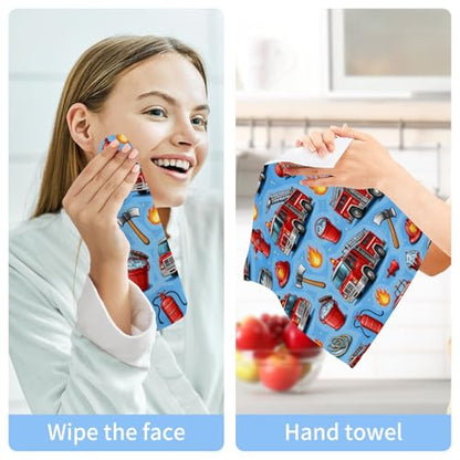 Cotton Washcloths Set of 6, Cartoon Fire Engine 12x12 Inch Wash Cloths Soft Absorbent Face Cloths Fingertip Towel for Bathroom, Spa, Gym - size: 6pack