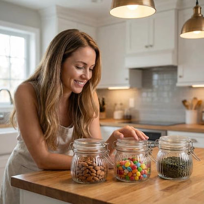 17oz Airtight Glass Jar with Lid, 6 Pack Clamp Lid Glass Storage Jars, Flip Top Food Storage Containers, Wide Mouth Thick Glass Jars for Yogurt Dessert Jam Sugar Snacks Pantry Kitchen Organization - size: 17 fl oz x 6 - Ridged