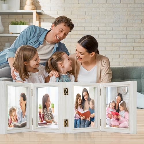 POILKMNI 5x7 In Four Picture Frame 4 Hinged Photo Frame with 4 Openings | Natural Wood Foldable Photo Frame High Definition Acrylic for Mothers Day Father's Day Christmas Gift, Family Picture, White - color: White, size: 5x7