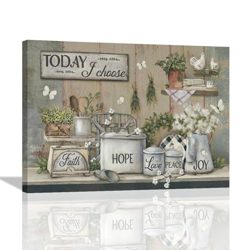 Rustic Kitchen Wall Art Farmhouse Pictures Wall Decor Country Dining Room Painting Prints Farm Today I Choose Joy Framed Artwork for Restaurant Ready to Hang 12"x16" - color: rustic kitchen, size: 12"L x 16"W