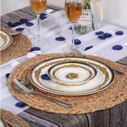 4 Pieces Round Woven Placemats, 13 inch Plate Chargers Natural Wicker Placemats Water Hyacinth Straw Braided Tablemats Rattan Tablemats Rustic Weave Placemats for Table Decoration - size: Woven Placemats 13 inch-4