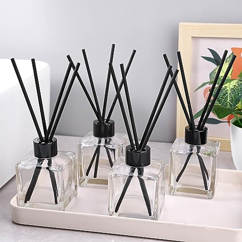 frangrance Glass Diffuser Bottles Diffuser Jars with Black Color caps and Reed Sticks Set of 4 pcs 150ml Fragrance Accessories use for DIY Replacement Reed Diffuser Sets