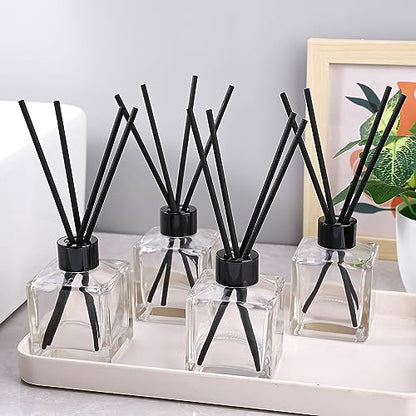 frangrance Glass Diffuser Bottles Diffuser Jars with Black Color caps and Reed Sticks Set of 4 pcs 150ml Fragrance Accessories use for DIY Replacement Reed Diffuser Sets