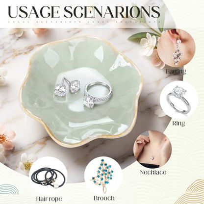 4 Pack Small Jewelry Dish Trinket Holder Tray for Rings Earrings Key Bowl Women Mother's Day Wedding Gift (Green,Ceramic) - color: Green, style: Ceramic