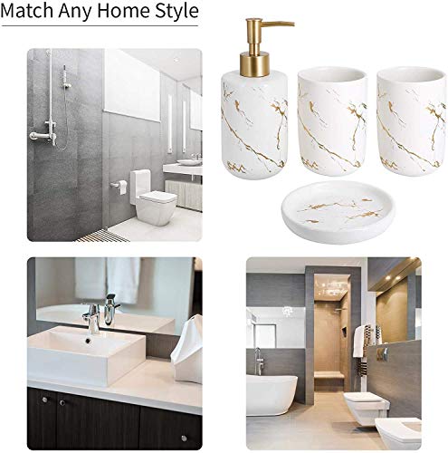 Cream Bathroom Accessories Set Complete, 4 Pcs Ceramic Bathroom Decorations Accessories Sets Includes Lotion Dispenser, 2 Tumblers and Soap Dish for Bath Decor, Countertop Vanity Organize