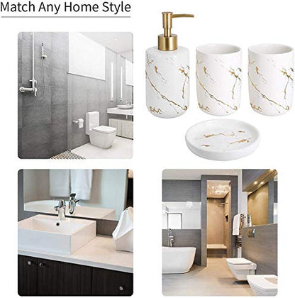 Cream Bathroom Accessories Set Complete, 4 Pcs Ceramic Bathroom Decorations Accessories Sets Includes Lotion Dispenser, 2 Tumblers and Soap Dish for Bath Decor, Countertop Vanity Organize