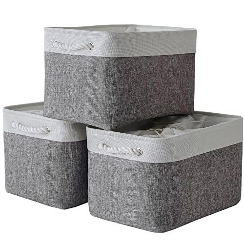 Storage Baskets for Organizing, X Large - 3 Pack 17.7L×13.8W×9.8H in Foldable Storage Bins for Shelves, Fabric Storage Box for Closet Nursery Toy Gift (White & Grey) - color: White&Grey, size: 3PCS/X Large -17.7Lx13.8Wx9.8H