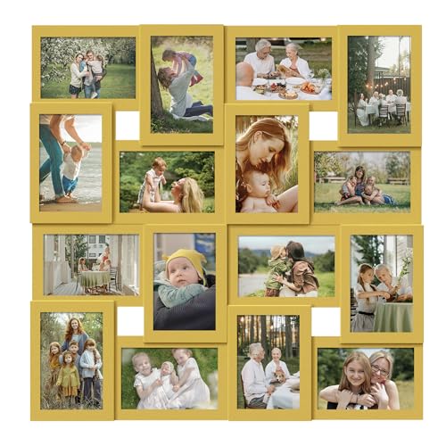 J.M.Deco Collage Picture Frames for Wall 16 Opening, Large Photo Frame Collage Wall Hanging for 4x6 Photo, Reunion Friends Family Memory, Christmas Gift - Golden - color: Golden, size: 16 Opening